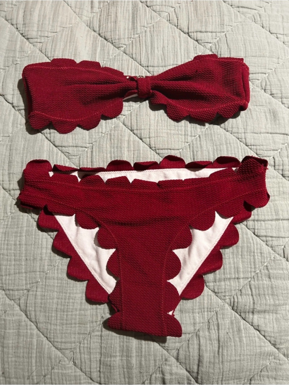SHEIN Red Scalloped Bandeau Bikini Set